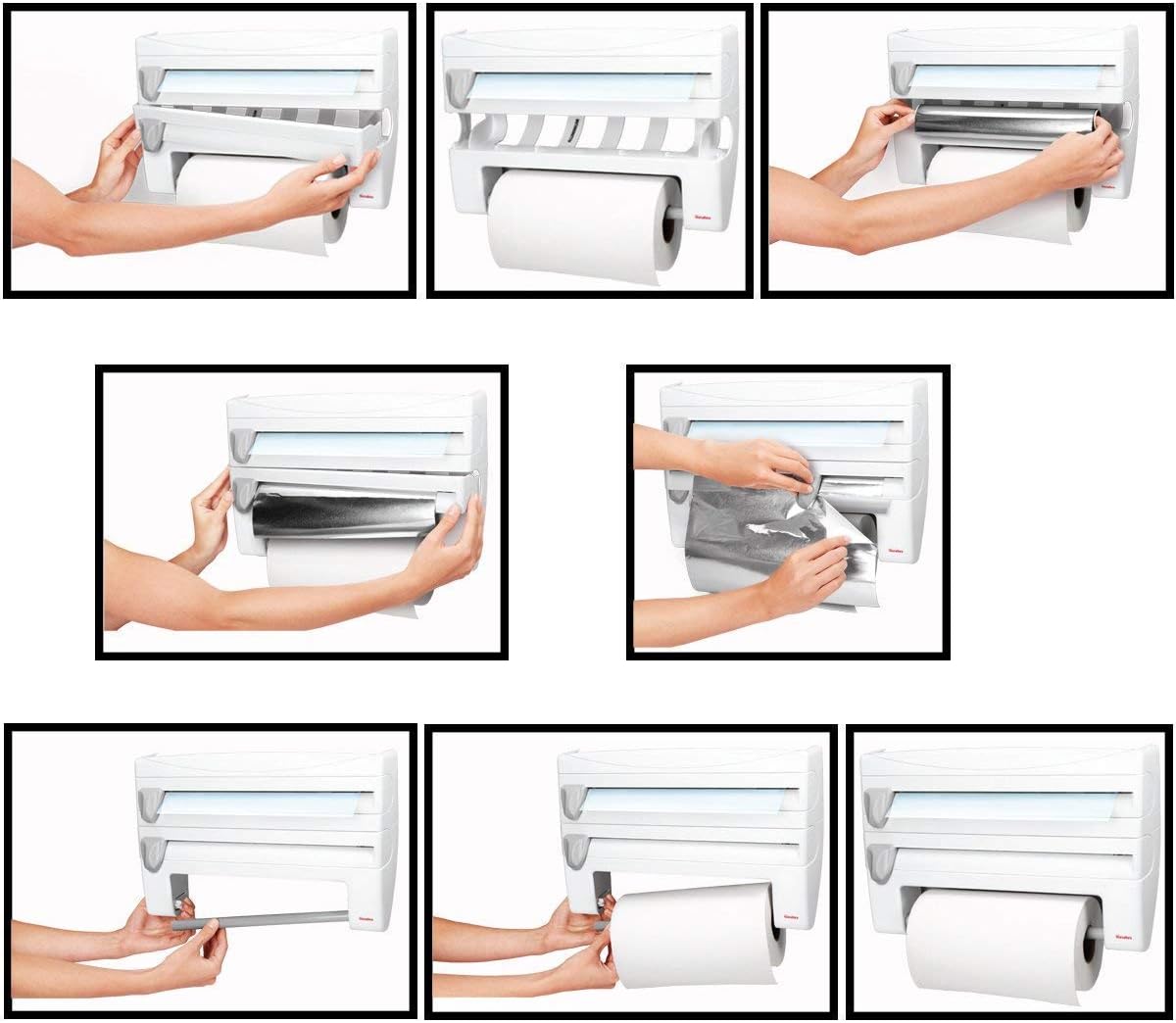 3 in 1 Wrap Center Holds Silver Foil, Plastic Wrap, and Paper Towels / 3 in 1 Kitchen Triple Paper Dispenser & Holder Paper/Foil/Cling Wrap (white)