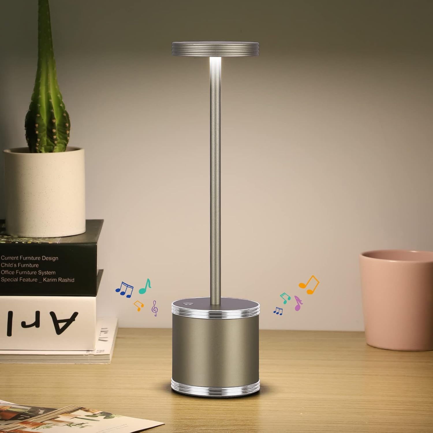 Rechargeable Table Lamp with Speaker, Cordless Led Table Lamps Rechargeable with 3 Color