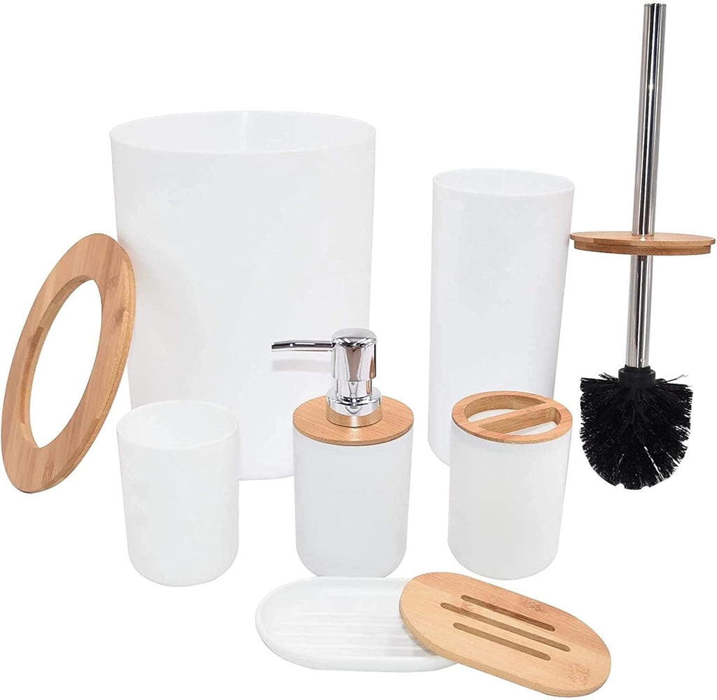 6 pcs Bamboo and Wood Bathroom Accessories set