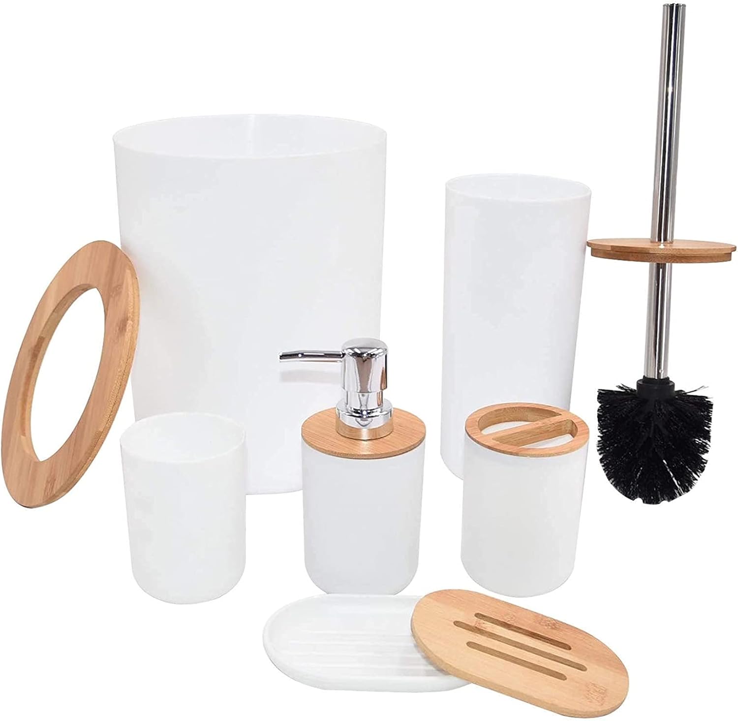 6 pcs Bamboo and Wood Bathroom Accessories set