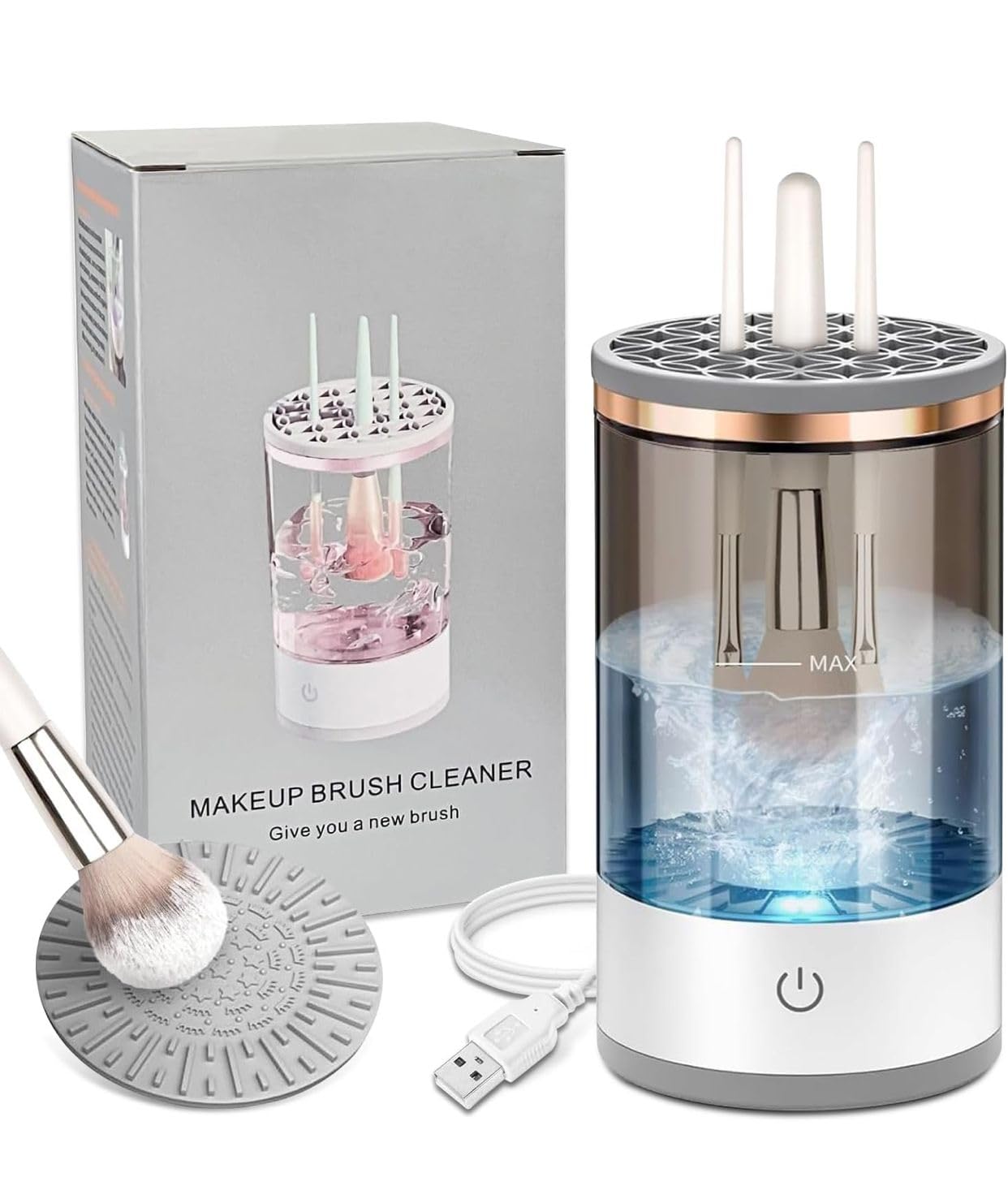 Electric Portable USB Makeup Brush Cleaner Machine with LED Light