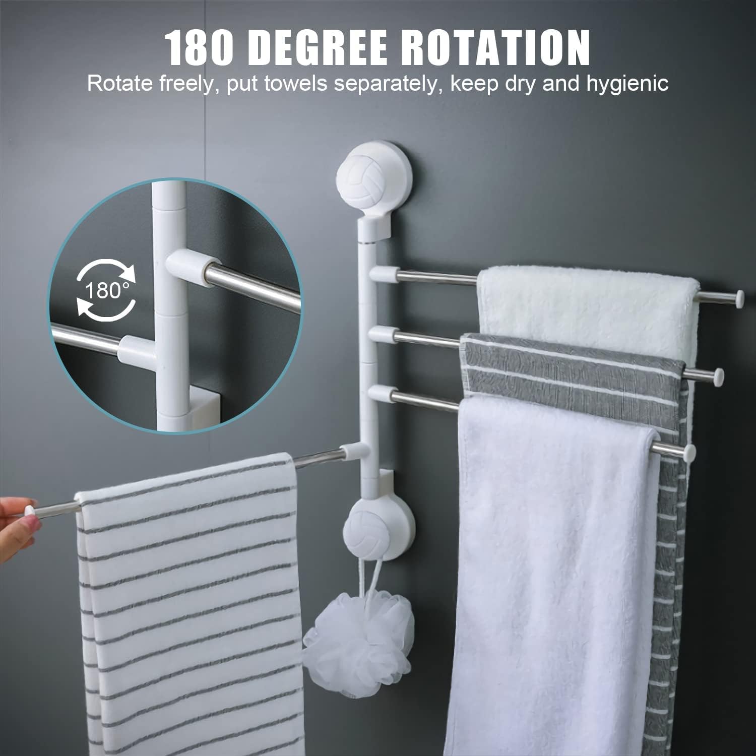 Towel Racks for Bathroom Rotating Bathroom Four-bar Suction Cup Wall Hanging Towel Hanger