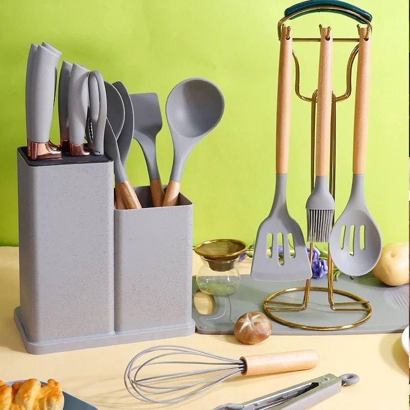 Complete Knife and Dispenser Set - 19 Pieces with Elegant Stand