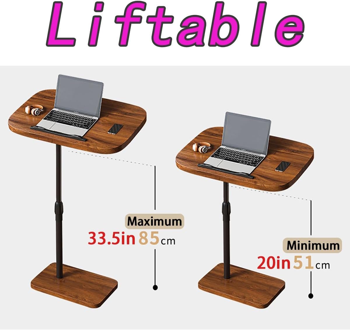 C Shaped Rotatable Side Table With Adjustable Height