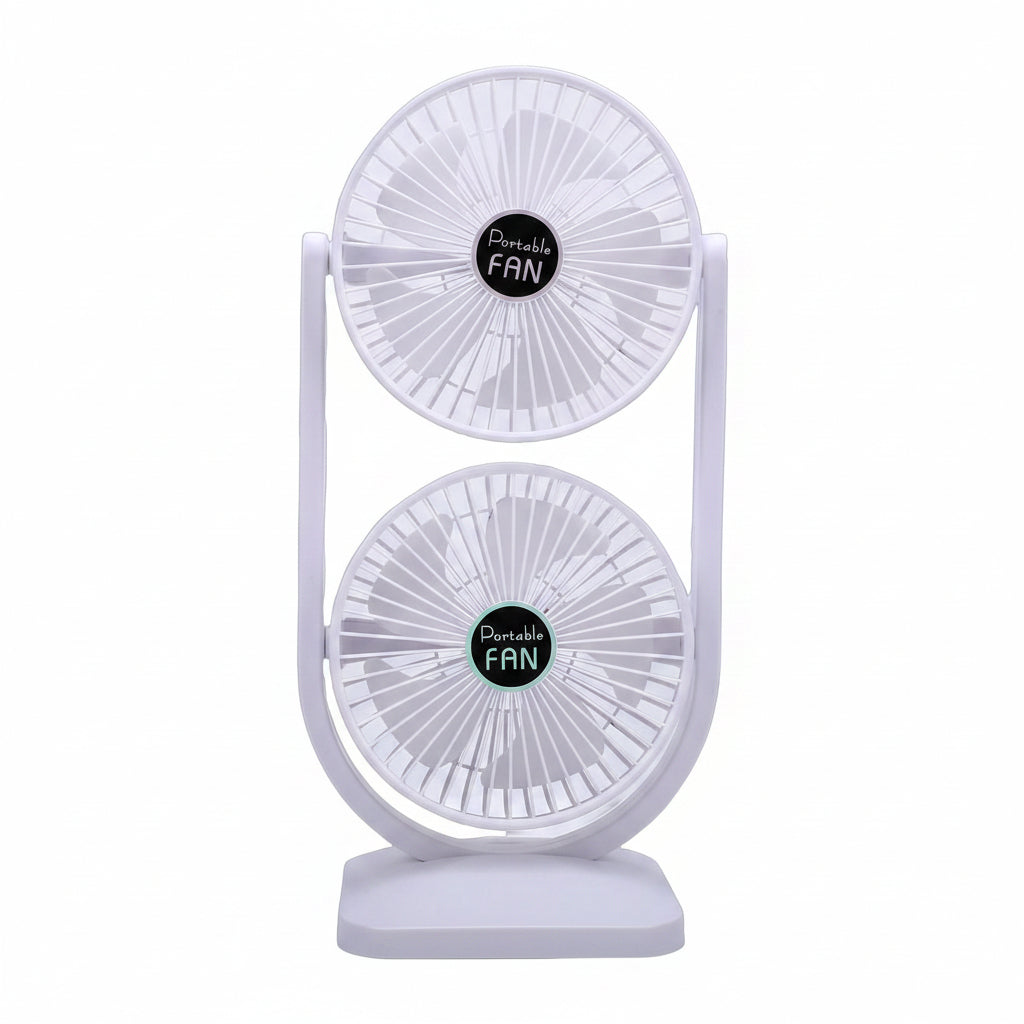 Generic Double Head Fan, USB Rechargeable Dual Head Fan 3 Speed
