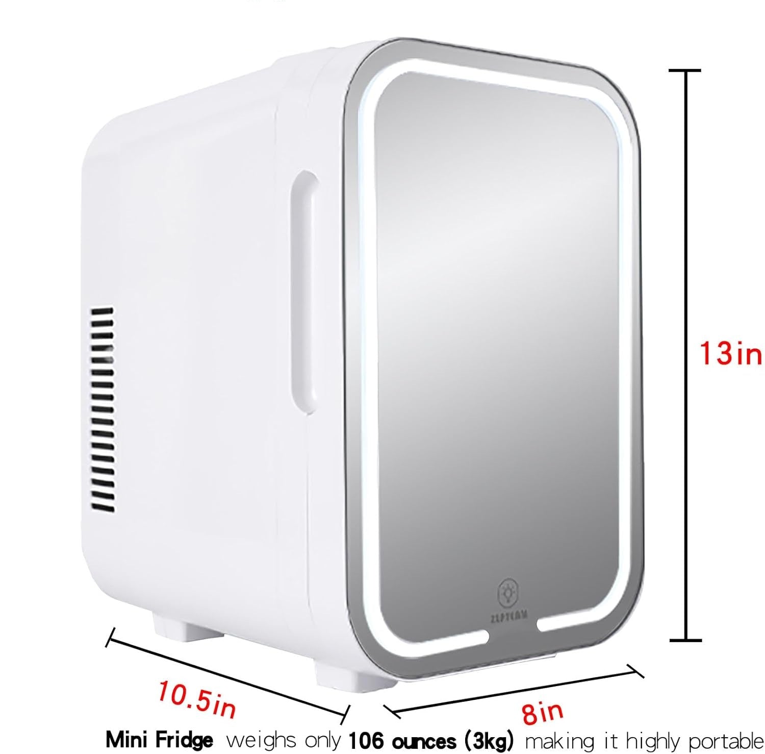 Mini Fridge with Mirror Door & Adjustable LED Lights 8L