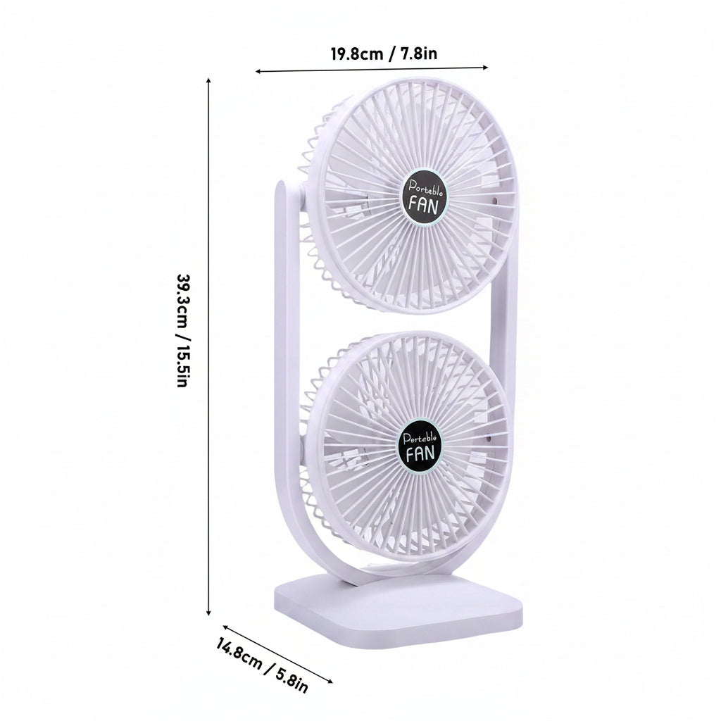 Generic Double Head Fan, USB Rechargeable Dual Head Fan 3 Speed