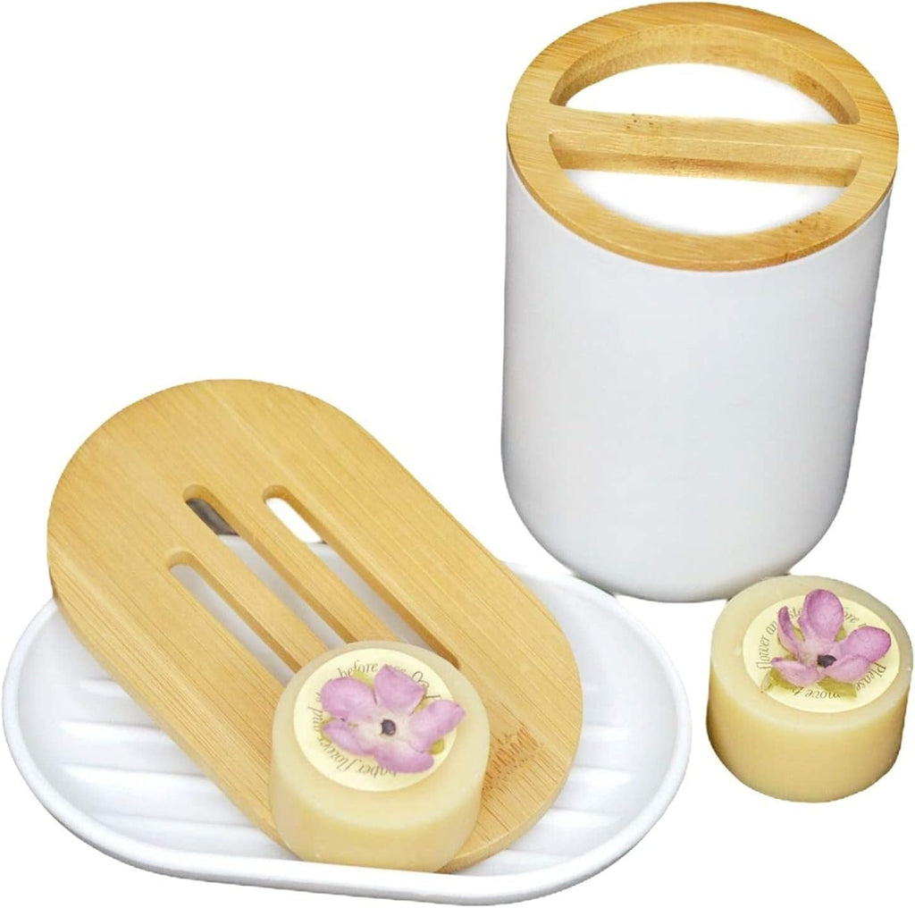 6 pcs Bamboo and Wood Bathroom Accessories set