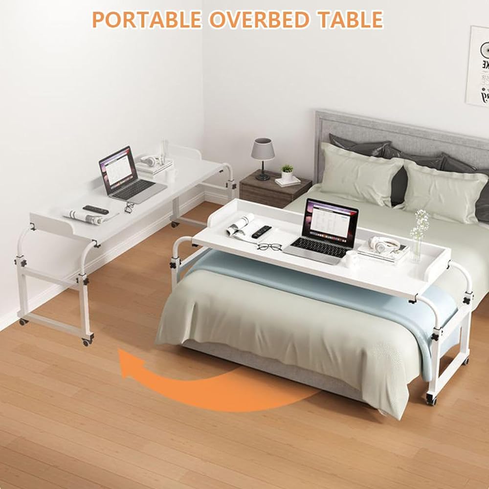 Over bed Table with Wheels, Height Adjustable Computer Desk Workstation
