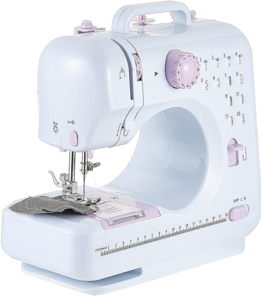 Portable Mini Automatic Sewing Machine,Electric Professional Crafting Mending Tool - LED 12 Stitches 2 Speed with Foot Pedal for Household