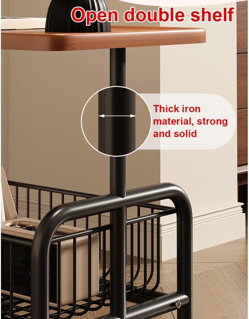 طاولة قهوة متنقلة مع مكتب كمبيوتر محمول وحامل أريكة مزدوج الطبقات مع سلة قابلة للإزالة