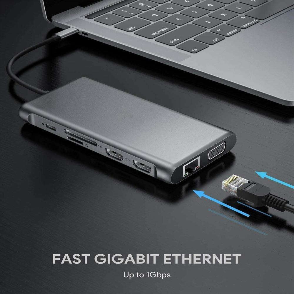 USB C Hub, 12-in-1 USB C Hub Multiport Adapter, with 4K HDMI