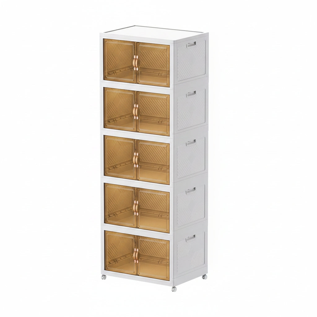 5 Layers Multi-Functional Foldable Storage Cabinet with Doors and Wheels