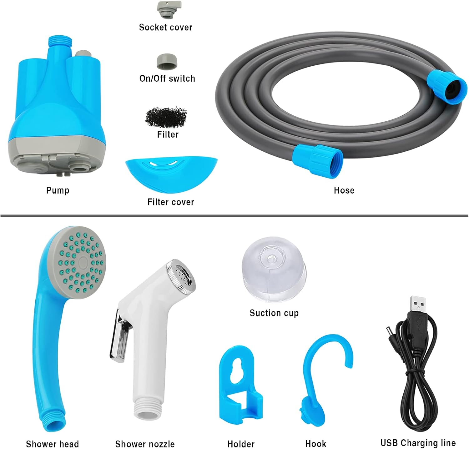 Travel Shower Outdoor Portable Shower Head 2200 mAH Rechargeable Battery