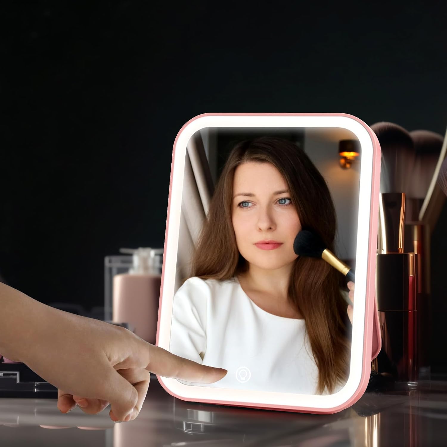 Led Lighted Makeup Mirror for Desk, Vanity Table Handheld Mirror, for Travel/Makeup
