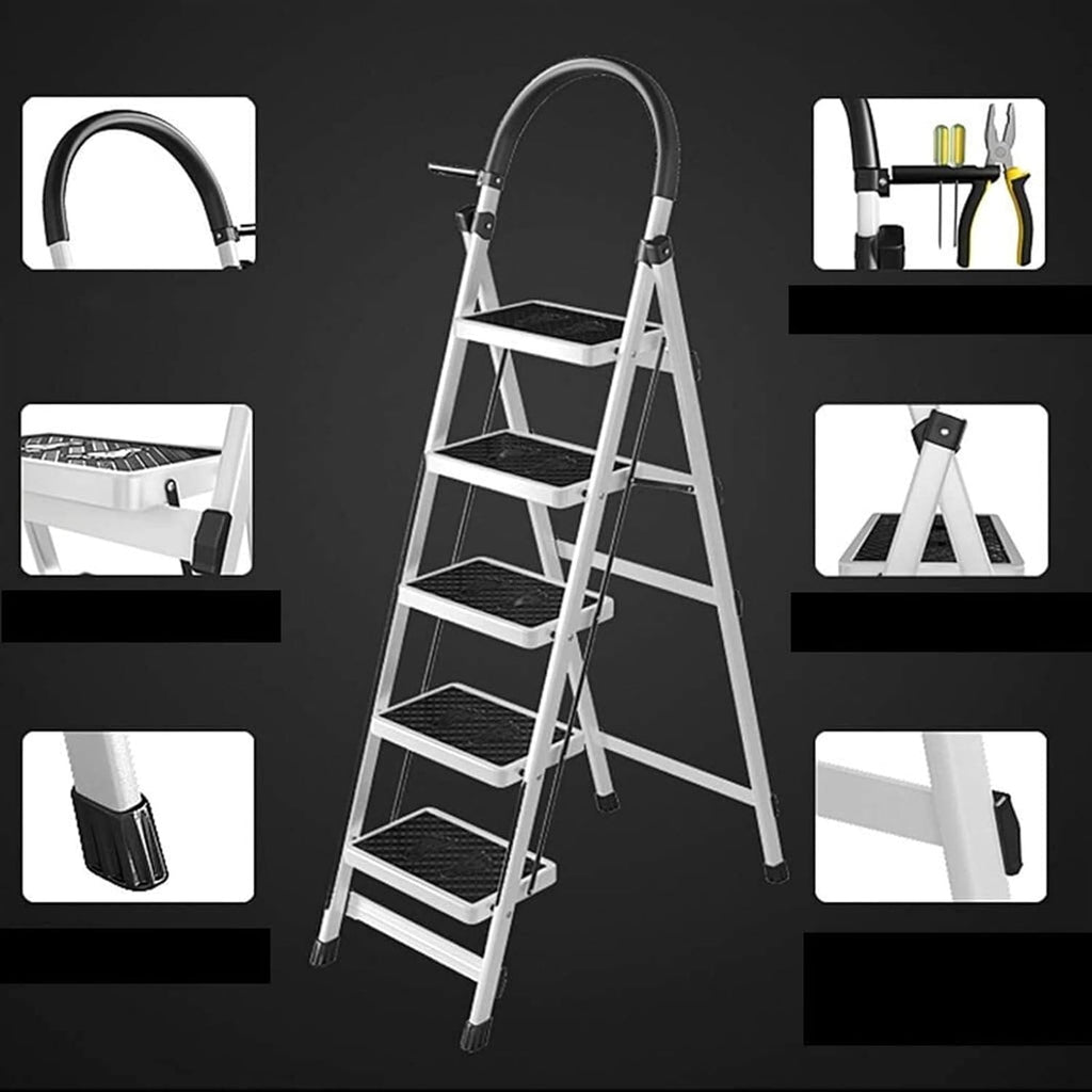 5-step folding ladder with wide, non-slip footrest