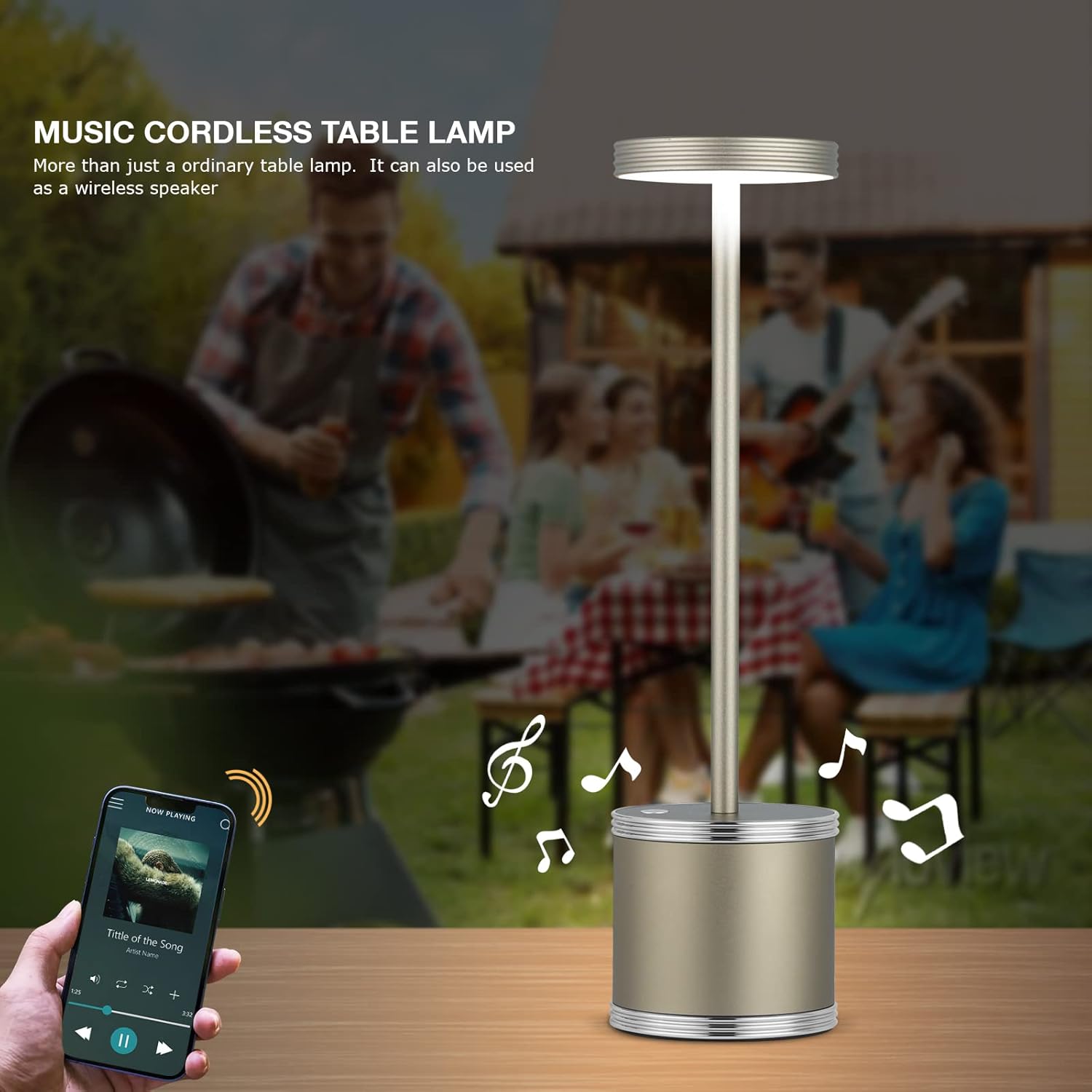 Rechargeable Table Lamp with Speaker, Cordless Led Table Lamps Rechargeable with 3 Color
