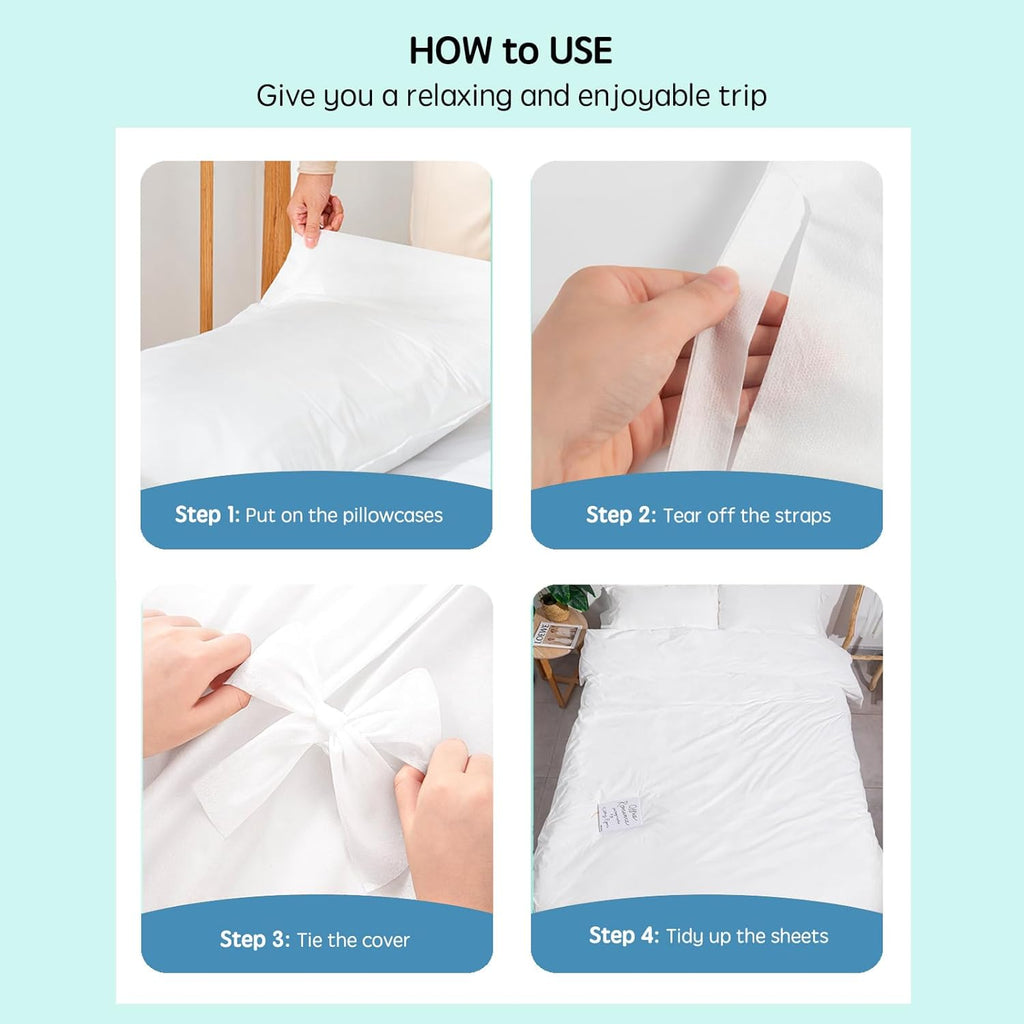 Disposable 4pc King Size Bed Sheet With 2Pillow Cover & Quilt Set