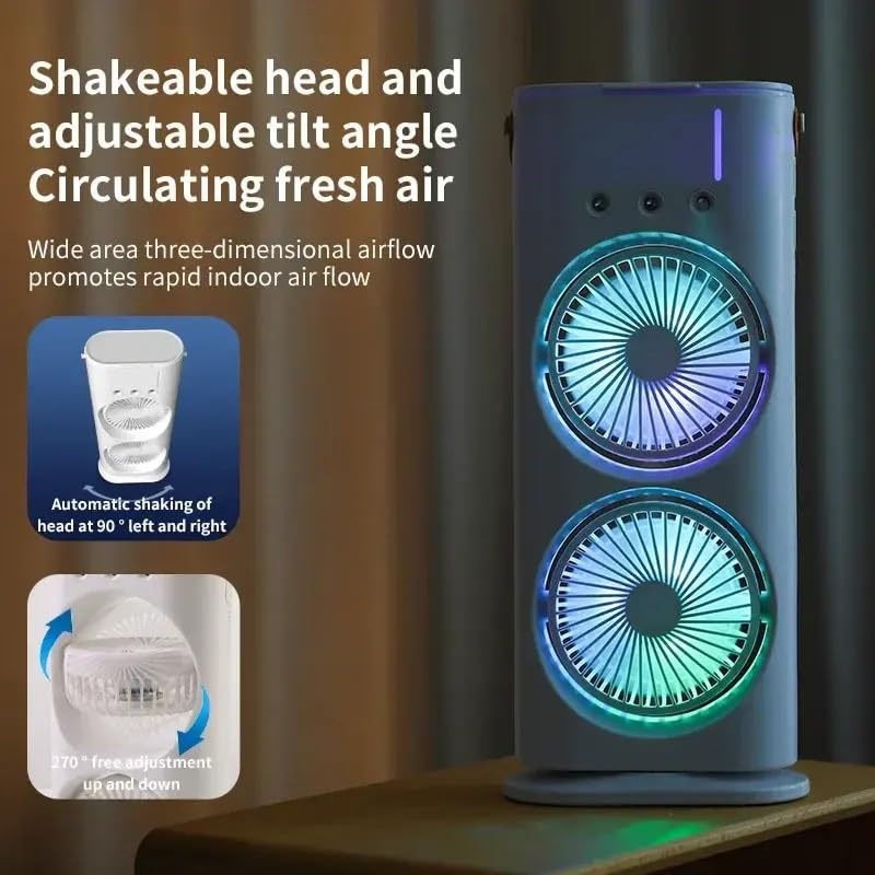 Double End Mist Air Cooler Fan | Dual Fan Mini Portable AC Rechargeable