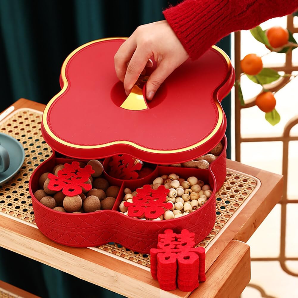Divided Serving Tray with Lid Floral Serving Dish Snack Organizer with 5 Compartments