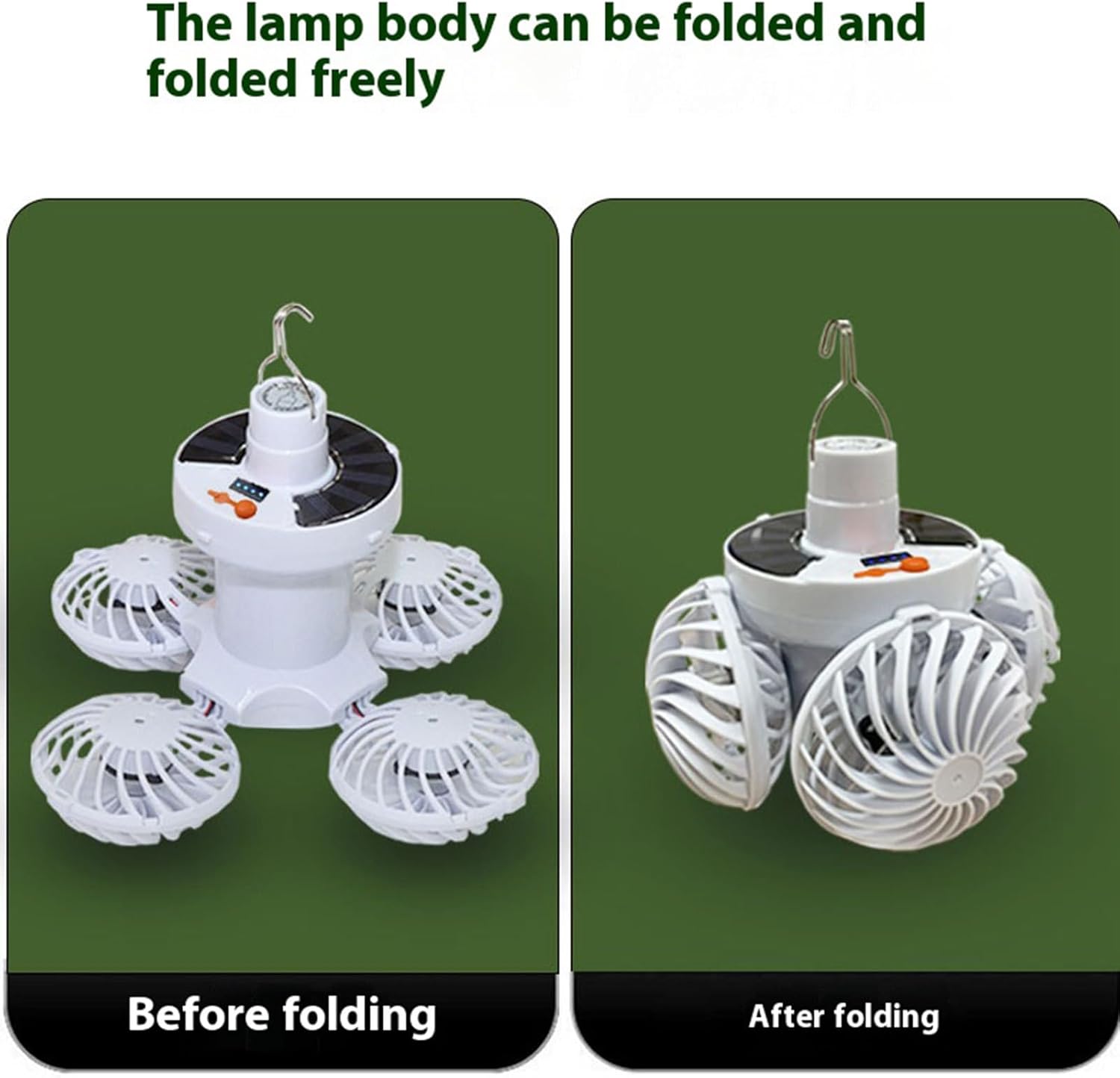 Outdoor Solar Fans with Lights  Football Design Foldable Hook Lamp