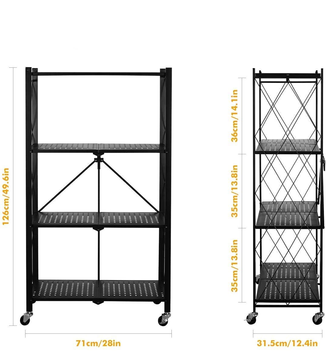 4 Layer Steel folding rack shelf with wheels