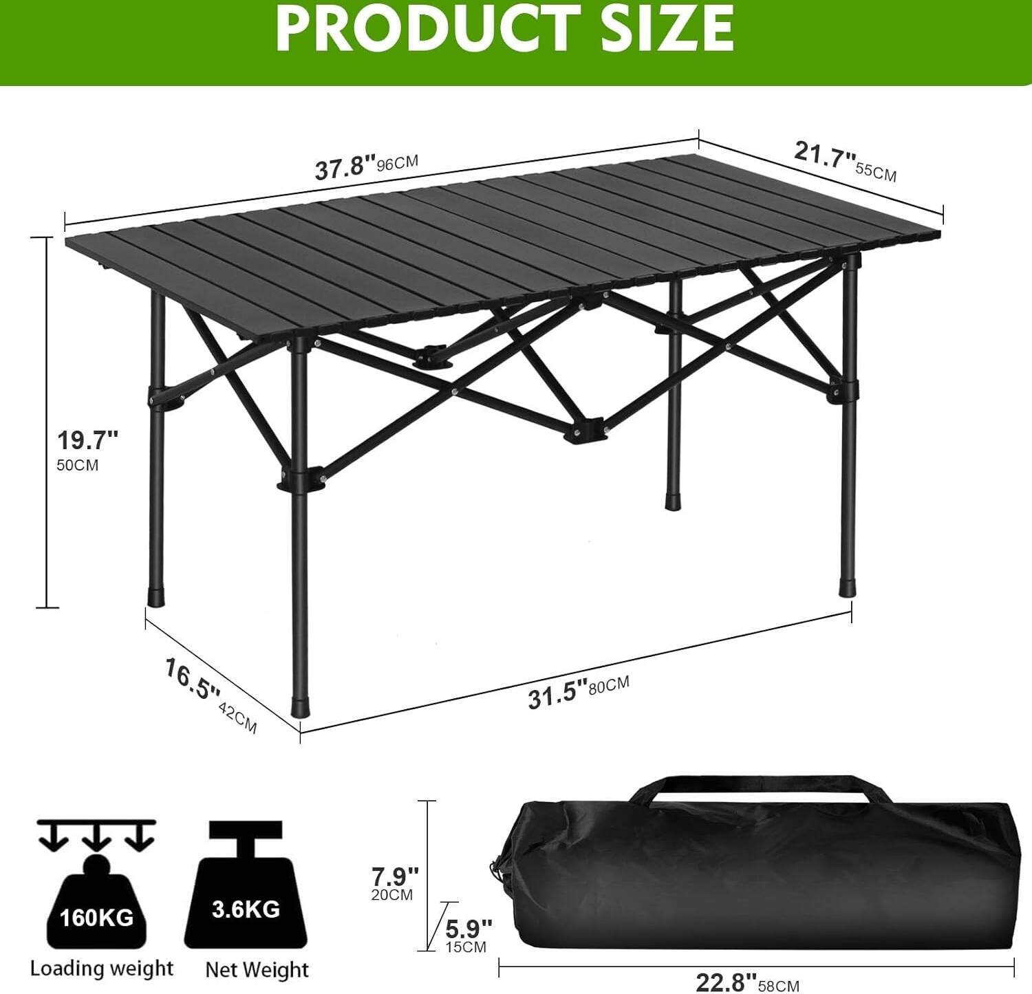 Folding Camping Picnic Table 120 x 55 x 50 cm
