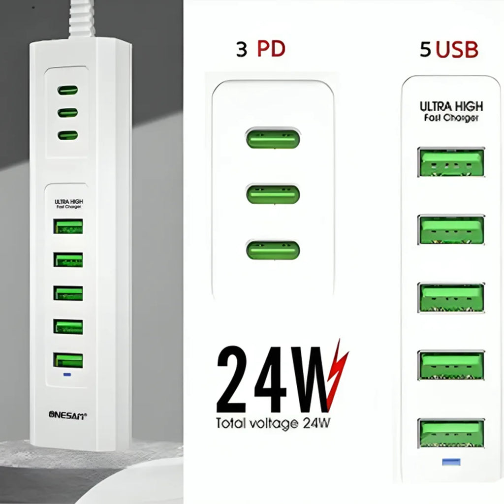كابل Onesam 24 وات USB PD للشحن السريع متعدد المنافذ بطول 1 متر