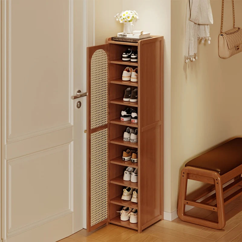 Wooden Shoe Rack with Mesh Door 9 Tiers