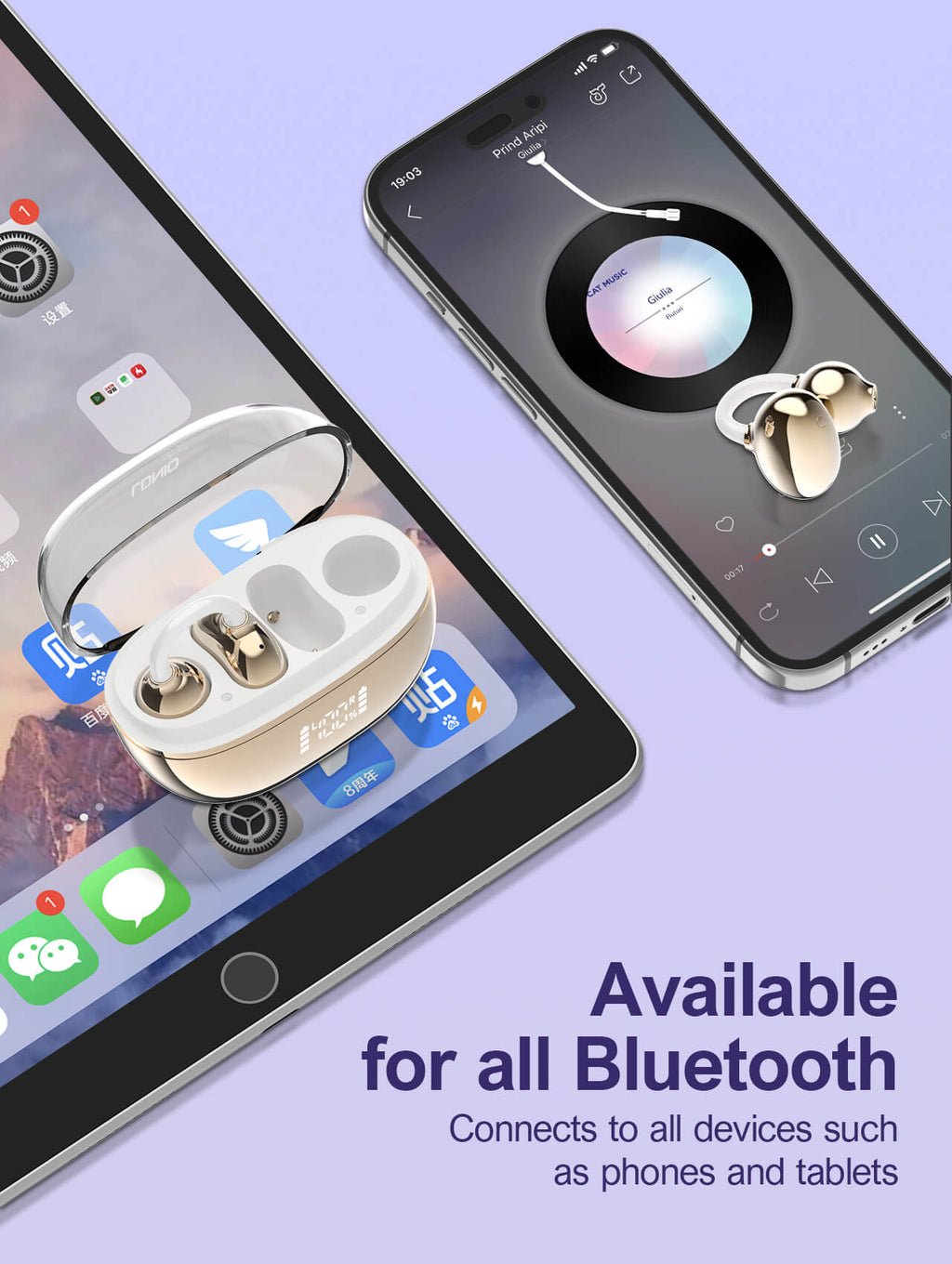 سماعات أذن لاسلكية ستيريو BT مفتوحة T08 داخل الأذن