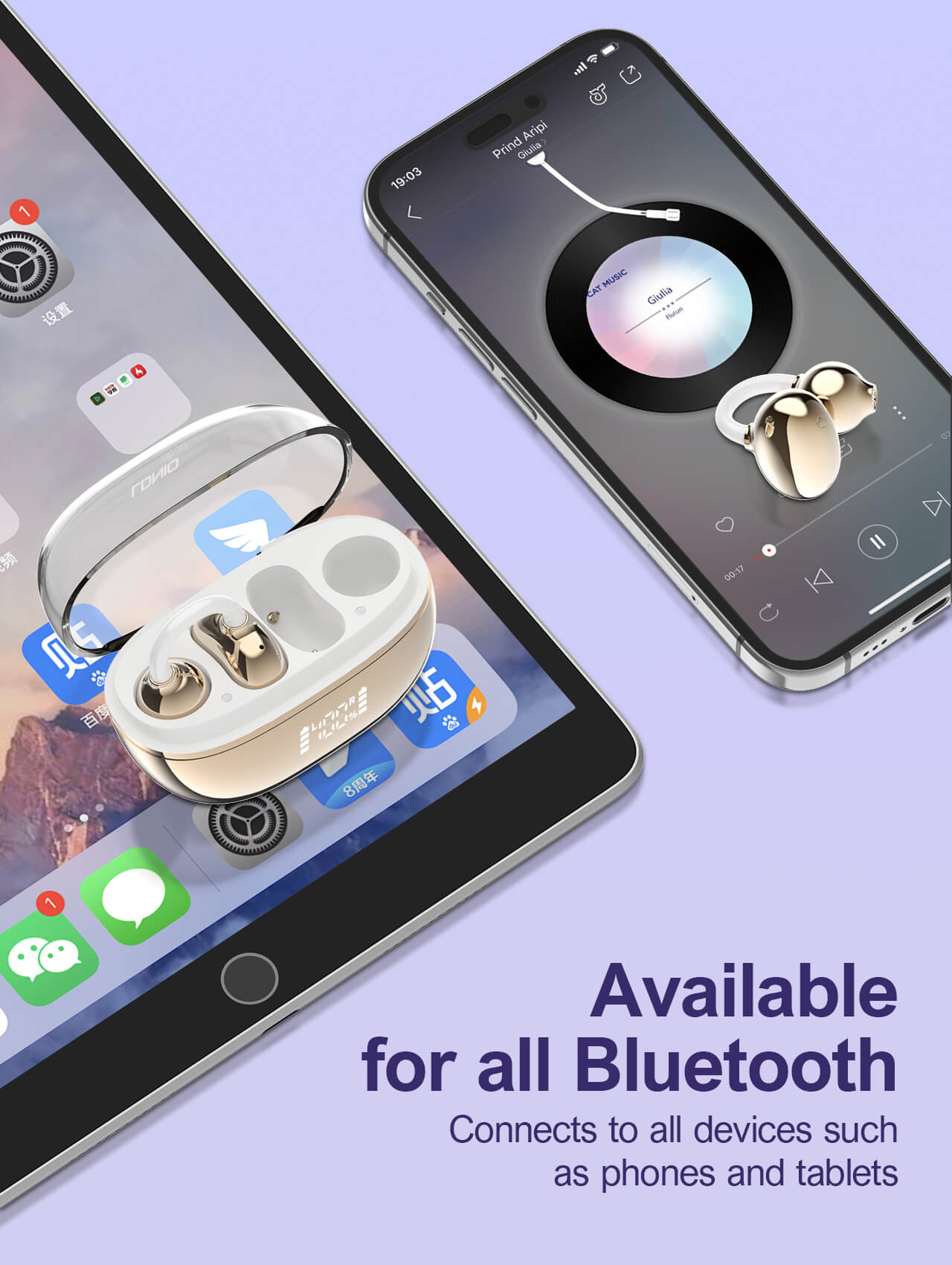 سماعات أذن لاسلكية ستيريو BT مفتوحة T08 داخل الأذن