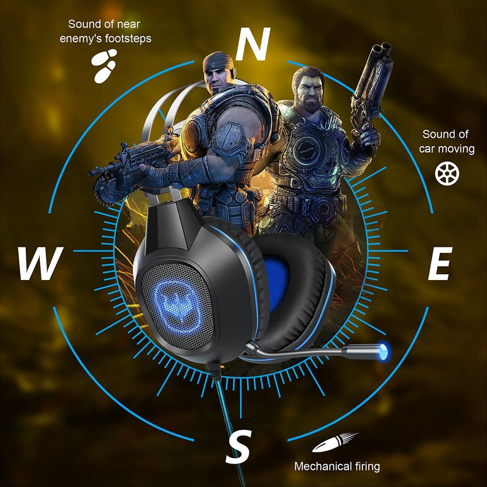 سماعة الألعاب السلكية GT64 فوق الأذن، سماعة رأس رياضية إلكترونية، إضاءة رائعة، USB + سماعات رأس 3.5 مم مع ميكروفون