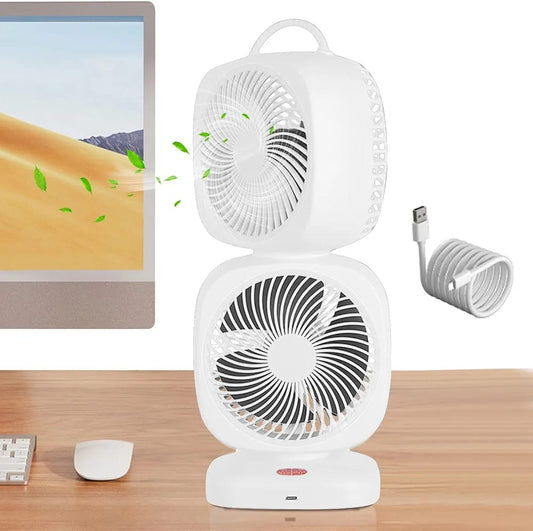 Rechargeable Rotating Dual Head Desk Fan