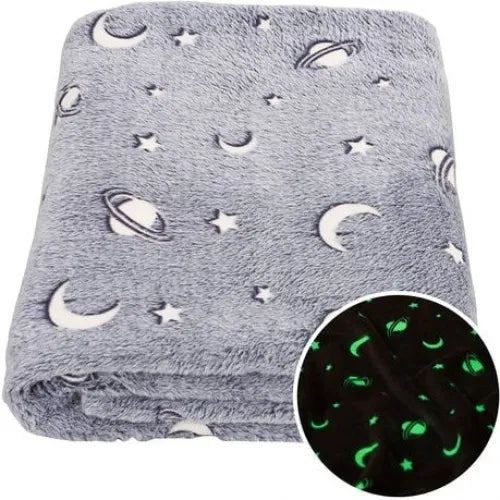 Magic Glow In The Dark Blanket Throw With Star Sky Objects Super Soft Snuggly Fluffy 50" X 60"