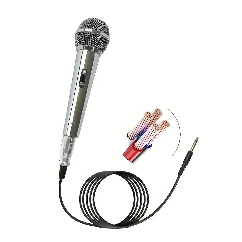 ميكروفون سلكي عالمي بملف متحرك، ميكروفون كاريوكي محمول باليد كلاسيكي فضي اللون