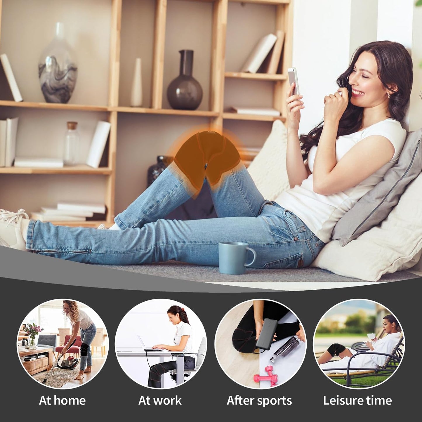 Heated Knee Brace Wrap 3 Adjustable Temperature Thermal Therapy Heated knee pad with USB Adapter Heating Pad for Arthritis Pain Relief