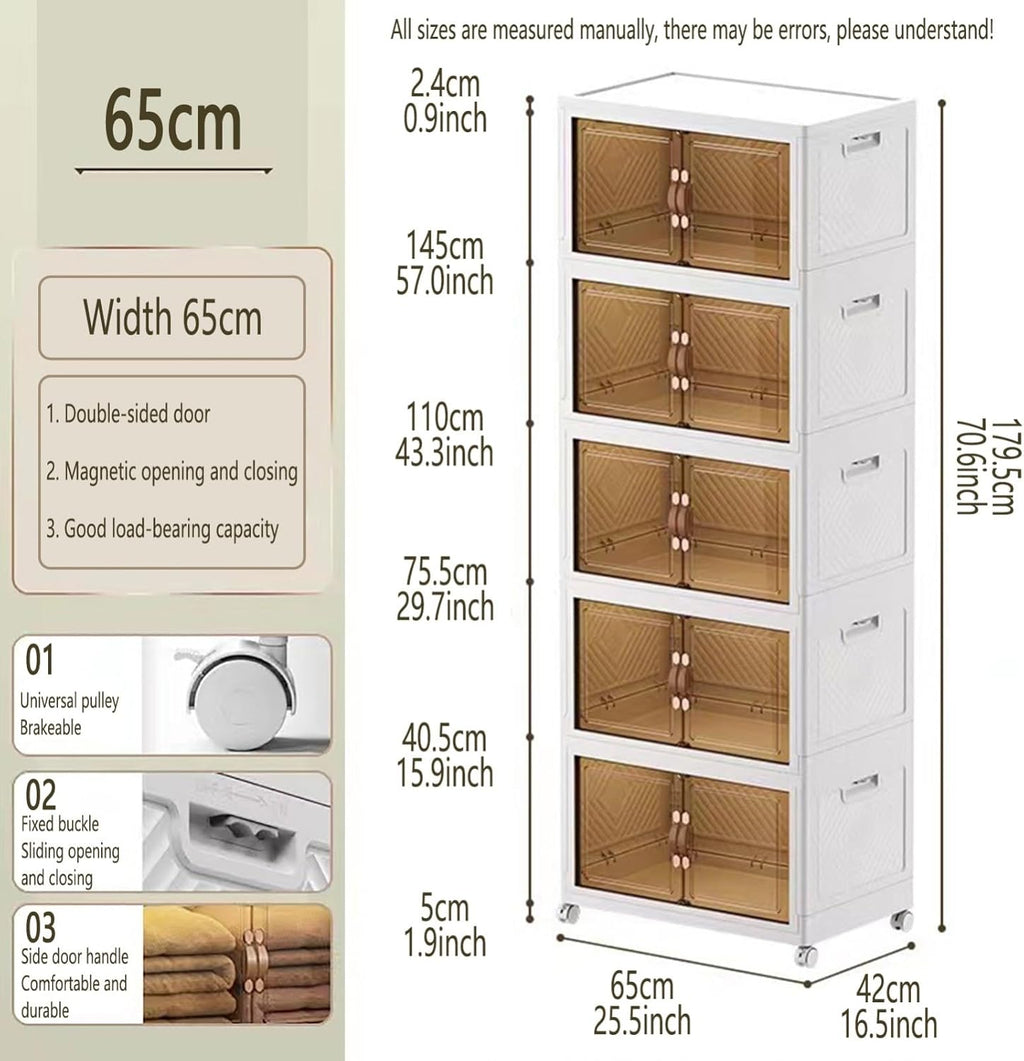 5 Layers Multi-Functional Foldable Storage Cabinet with Doors and Wheels