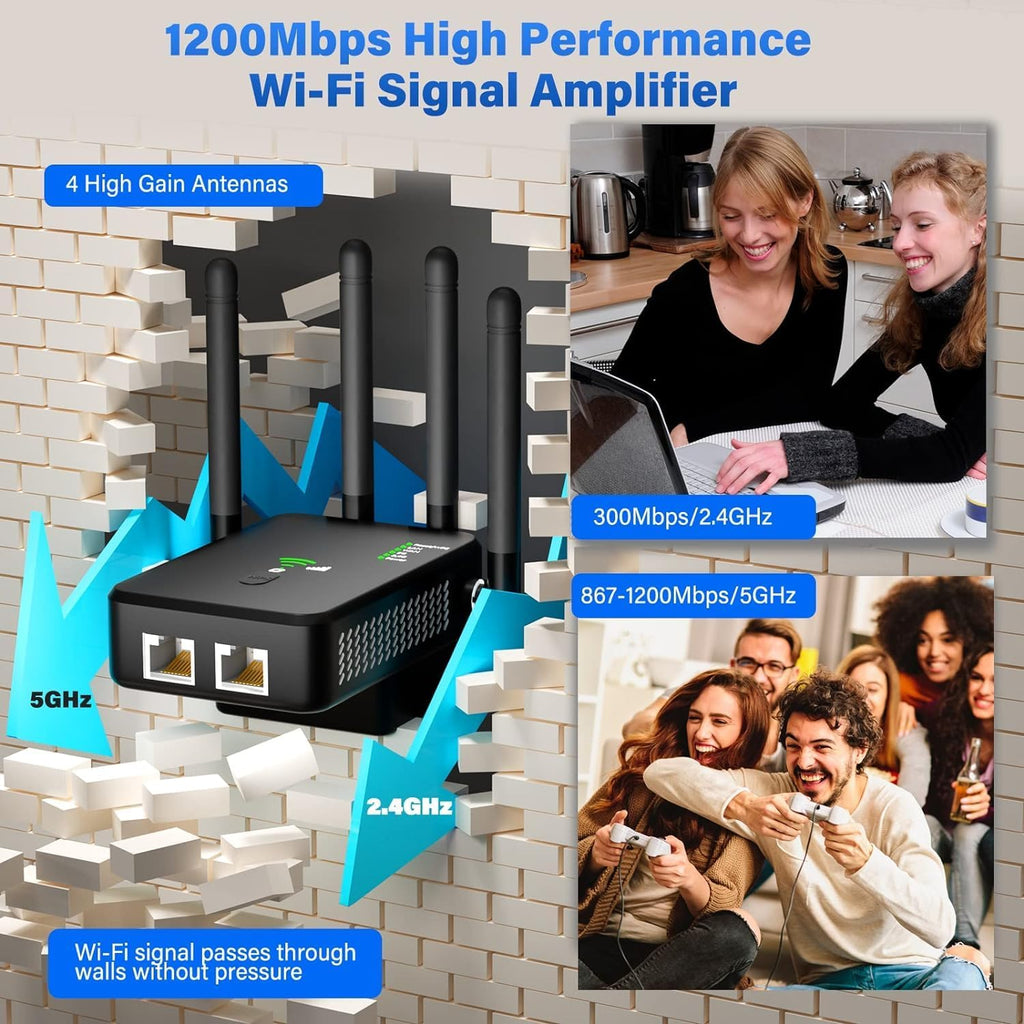 موسع نطاق واي فاي، معزز إشارة واي فاي بسرعة 1200 ميجابت في الثانية للمنزل والمكتب
