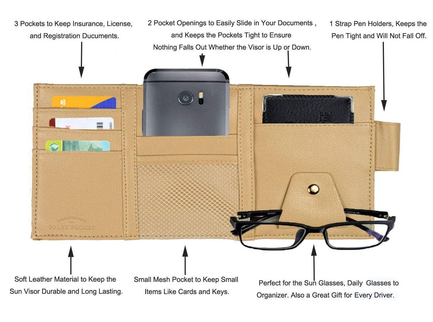 Car Visor Multi-Functional Card Holder Storage Pouch Bag