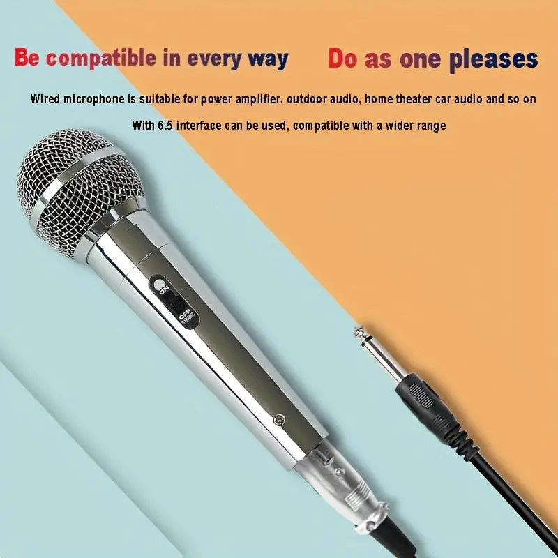 ميكروفون سلكي عالمي بملف متحرك، ميكروفون كاريوكي محمول باليد كلاسيكي فضي اللون