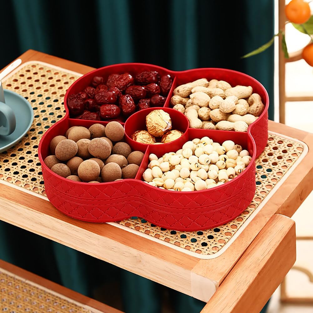 Divided Serving Tray with Lid Floral Serving Dish Snack Organizer with 5 Compartments