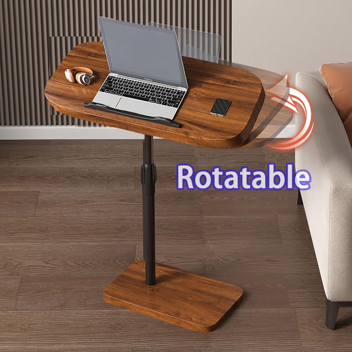 C Shaped Rotatable Side Table With Adjustable Height