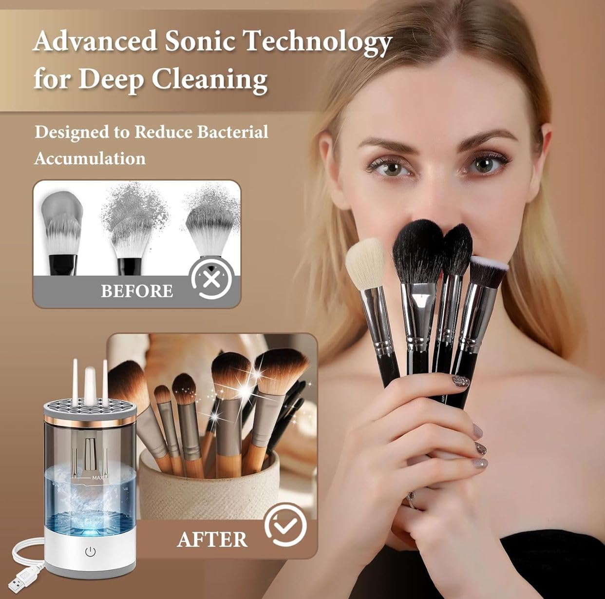 Electric Portable USB Makeup Brush Cleaner Machine with LED Light