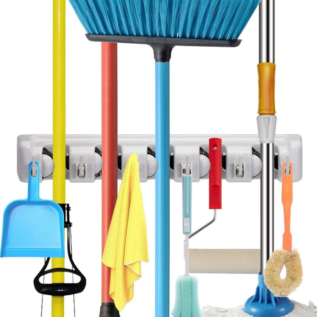 Mop And Broom Holder, Wall Mounted Organizer Mop And Broom Saving Space Storage Rack