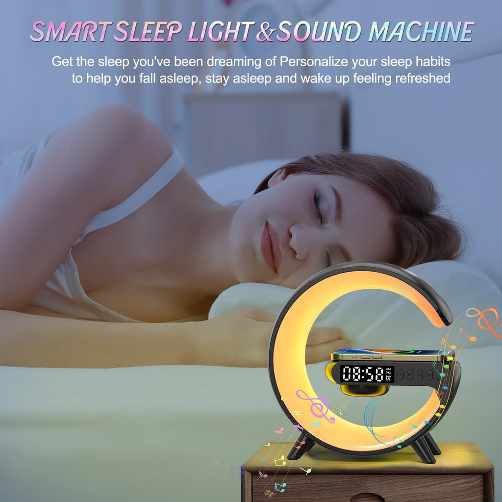 Mini Wireless Charging Atmosphere Lamp,Bluetooth Speaker Alarm Clock