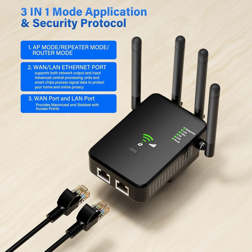 موسع نطاق واي فاي، معزز إشارة واي فاي بسرعة 1200 ميجابت في الثانية للمنزل والمكتب