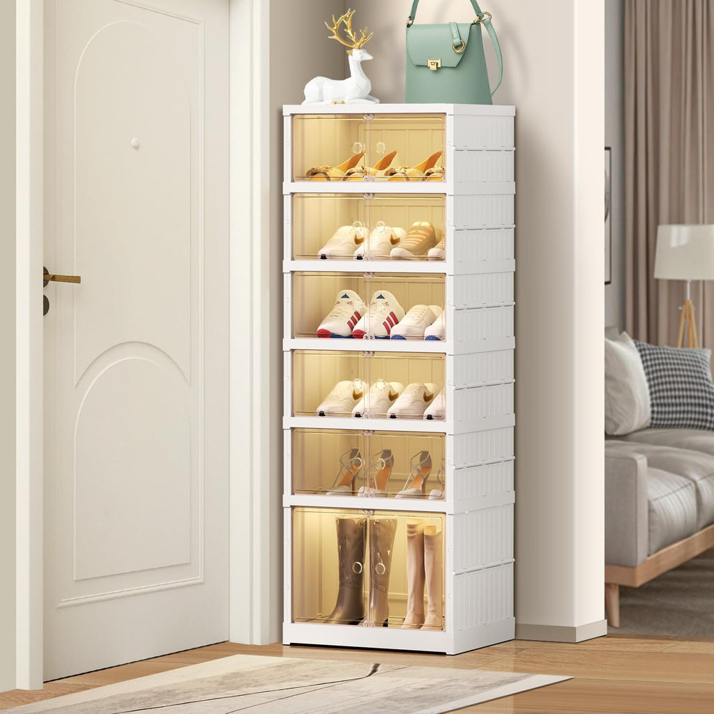 6-tier Shoe Foldable Plastic Rack with Dust-proof Doors