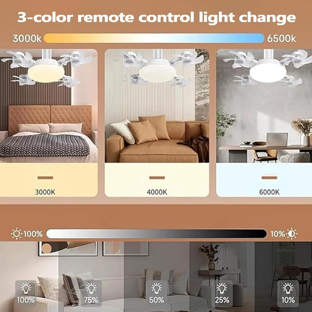 مروحة طائرة بدون طيار مضيئة، مروحة سقف برغي 3/4 شفرة مع لمبة إضاءة بجهاز تحكم عن بعد