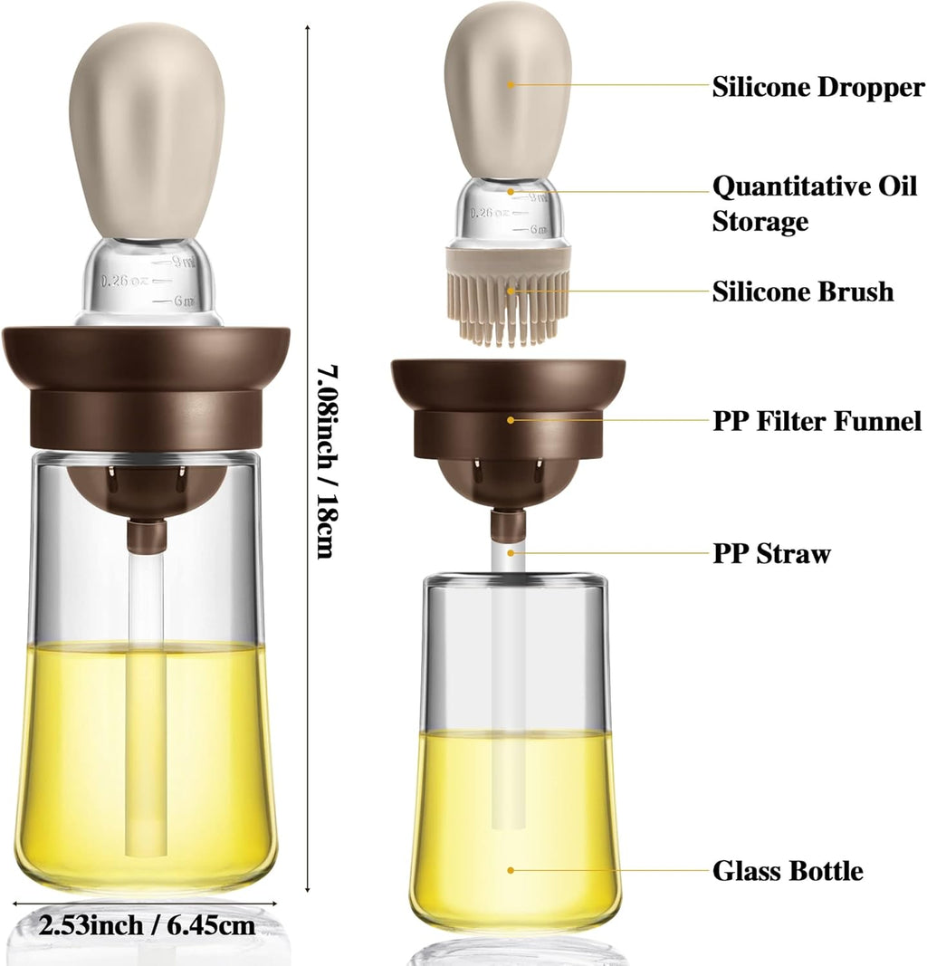 Oil Dispenser with Brush for Cooking, Kitchen Olive Oil Glass Bottle with Silicone Brush