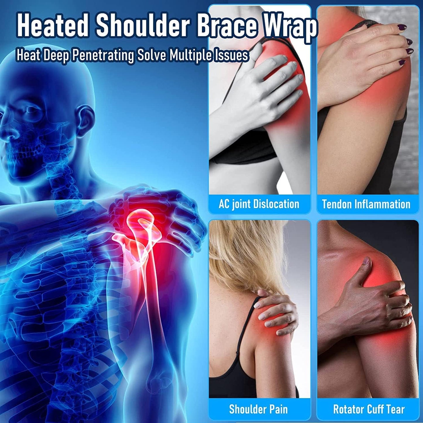 Heated Shoulder Wrap Brace with Massage Electric Shoulder Massager Heating Pad for Left Right Frozen Shoulder Pain Relief
